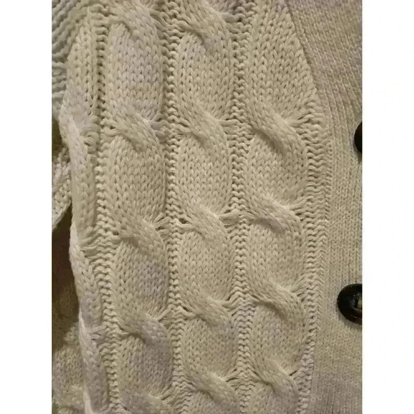 C+D+M Women's Ivory Cable Knit Cardigan Sweater w/ Pockets M Fisherman Old Money - Picture 4 of 11